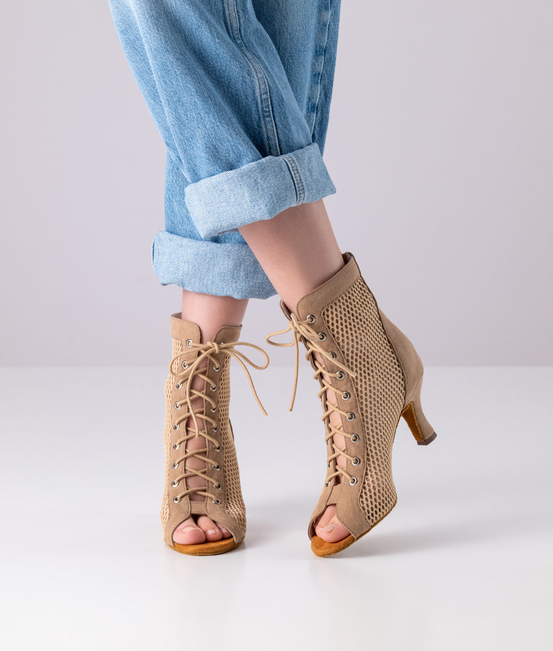 CLEARANCE Werner Kern, Melisande, Beige Goat Suede/Mesh, 6cm Flared Heel