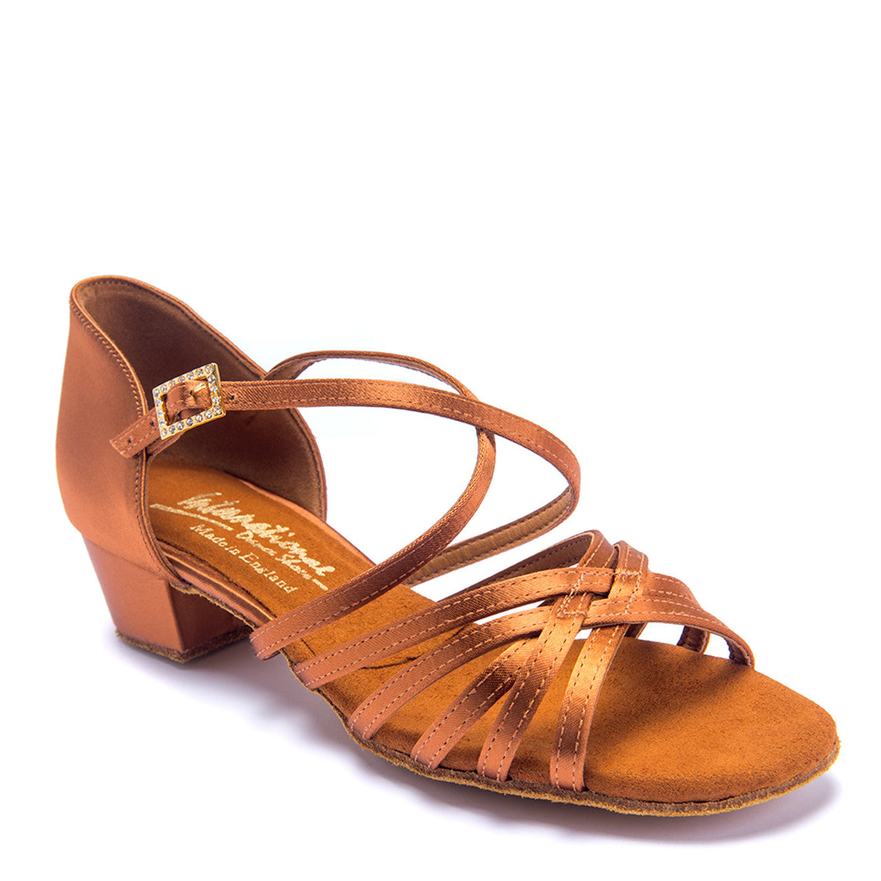 International Dance Shoes, Girls Flavia, Tan Satin, 1.25” Cuban Heel