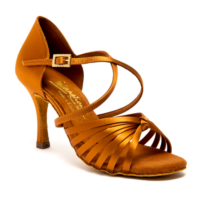 International Dance Shoes, Fiorella, Tan Satin, 2.5” Vogue Heel