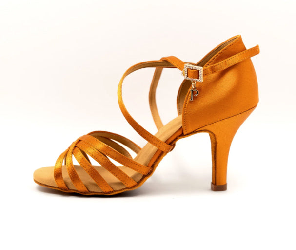 Pivot Dance, Medusa, Dark Tan Satin, 2.5” Slim Heel