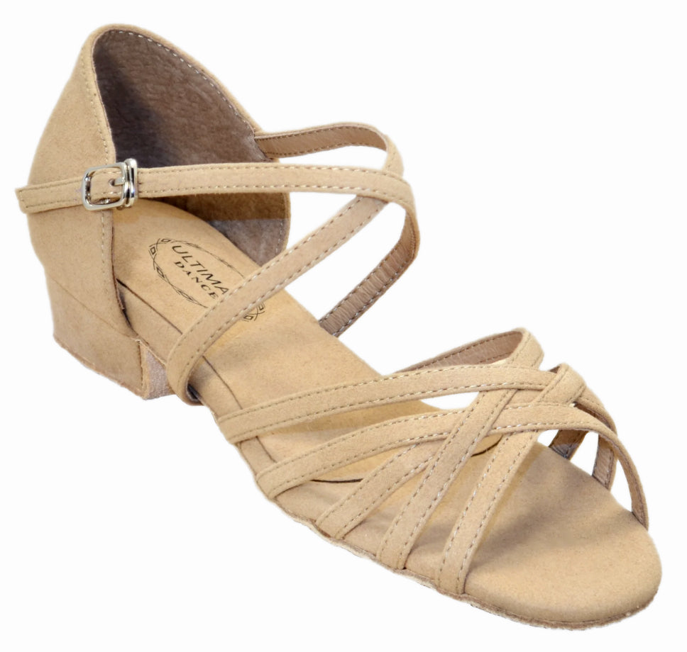 Comfort Dance Shoes, Ultimate Swinger, Beige Microsuede, 5/8" Flat Heel