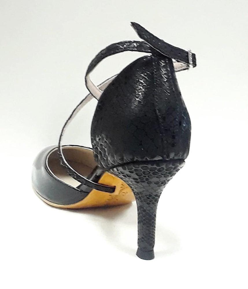 Mr. Tango Shoes, Malena, Black Patent Leather-Black Snakeskin, 2.75