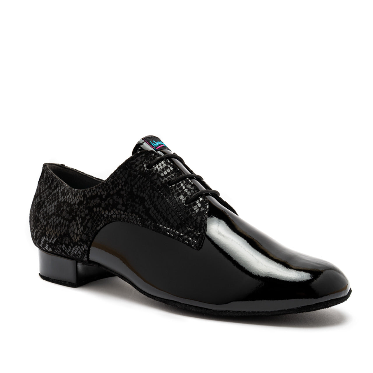 International Dance Shoes, Gibson, Black Snake/Patent Leather, 1” Heel