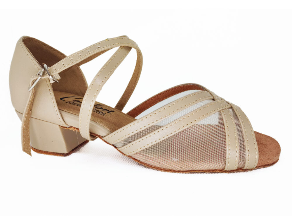 Comfort Dance Shoes, Parallel Mesh, Tan Leather, 1.5” Cuban Heel
